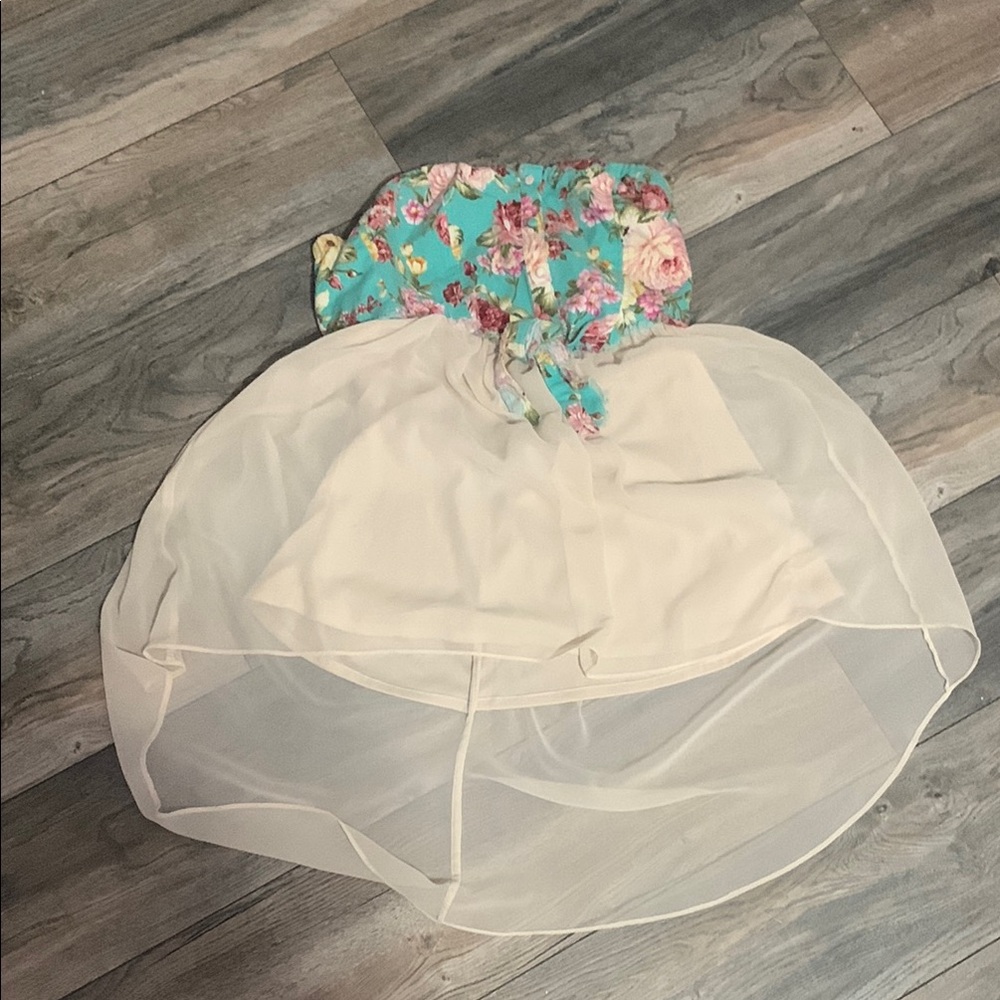 DO+BE Blue and Pink Strapless Sundress for Prom